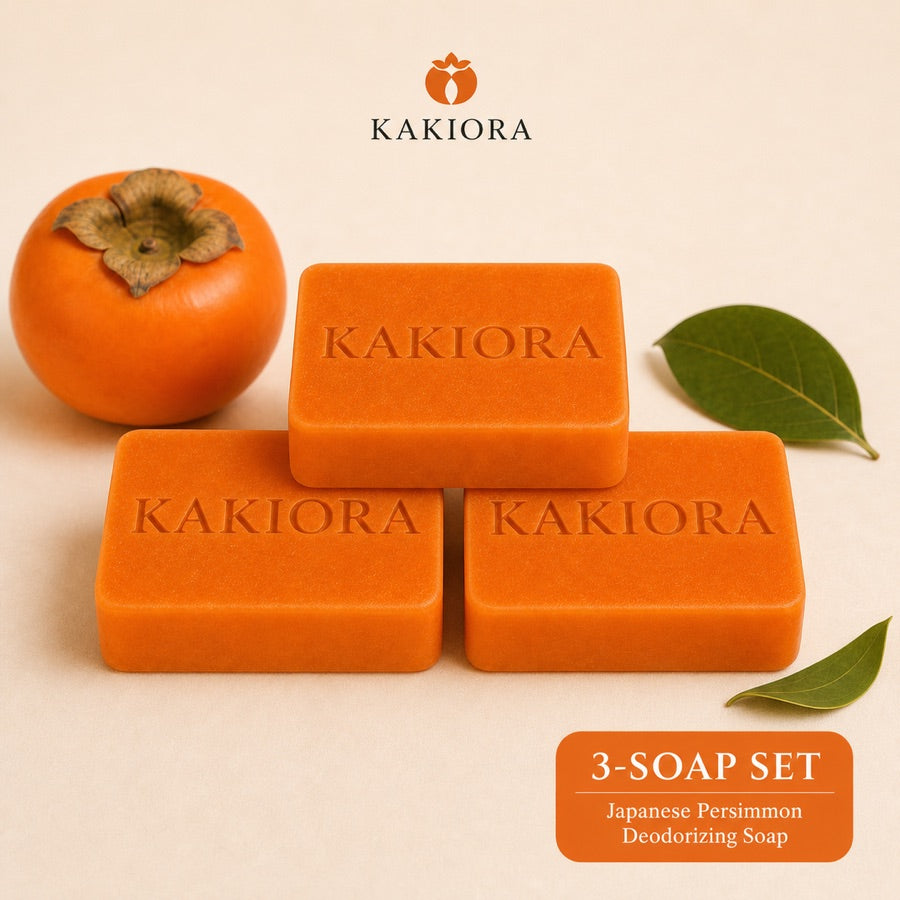 Three bars of KAKIORA Japanese persimmon soap