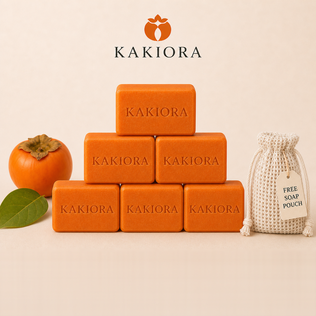 Pack de 6 savons japonais au kaki KAKIORA avec pochette de rangement offerte
